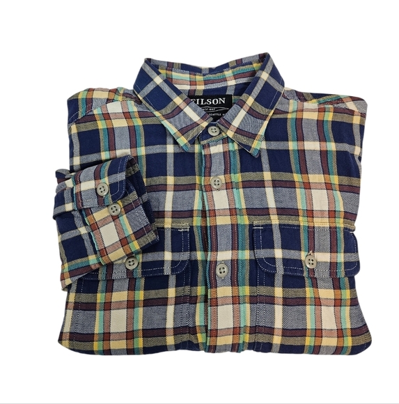 Filson Blue & Yellow Plaid Button Down Work Woven‎ Shirt Size XS Men's P22 - Picture 1 of 9